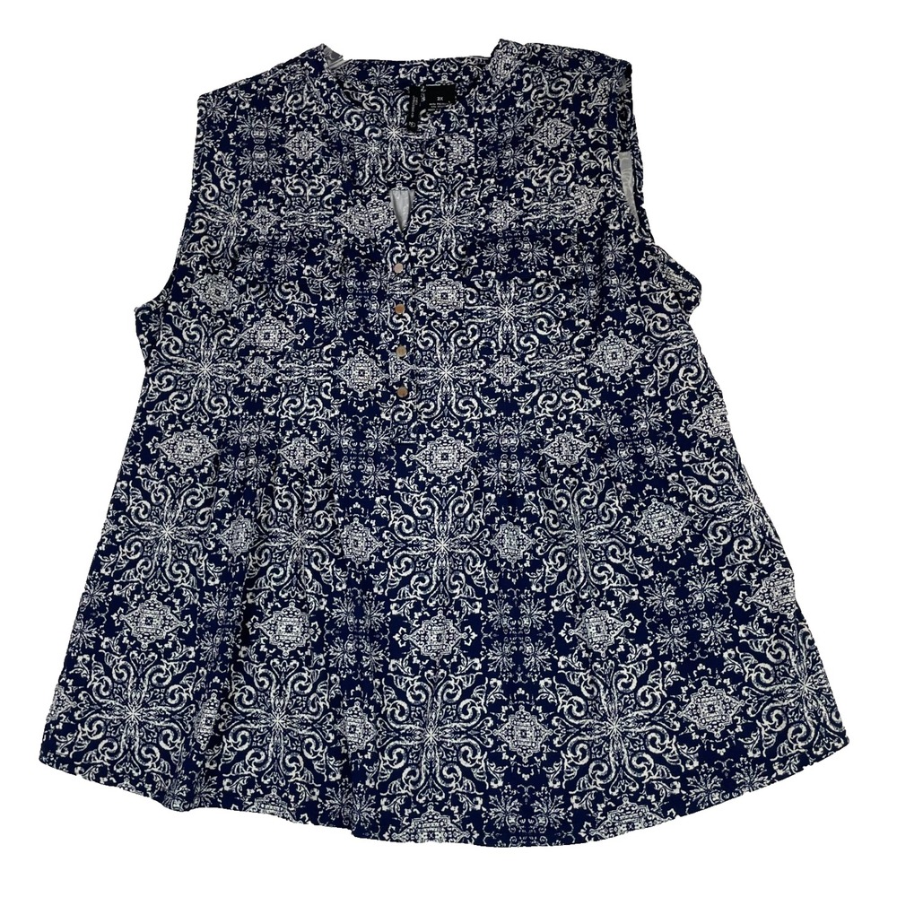 New Directions Women's 2x Sleeveless Shirt Navy White Top Chest‎ Pockets Stretch